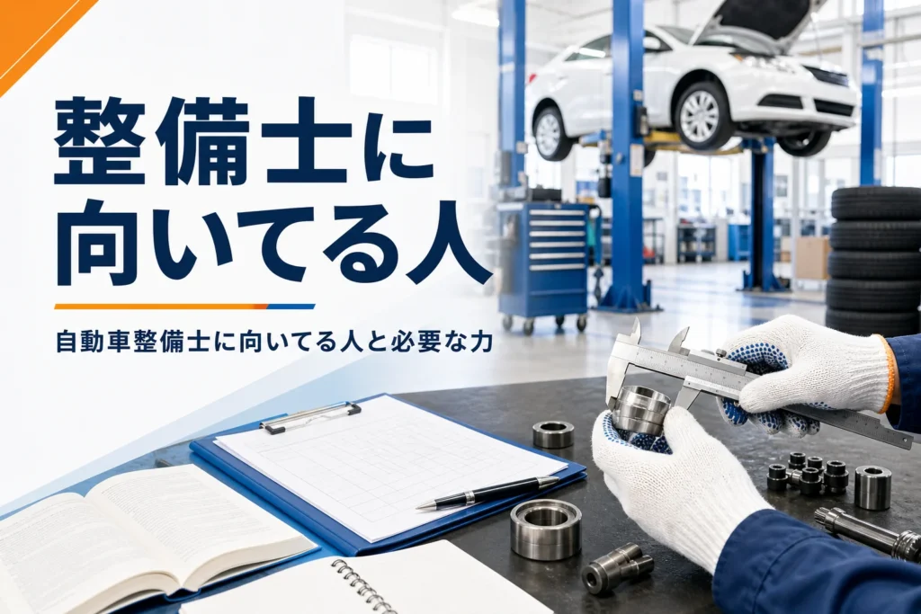 自動車整備士に向いてる人と必要な力を紹介する記事のアイキャッチ。作業台で部品を測る手元